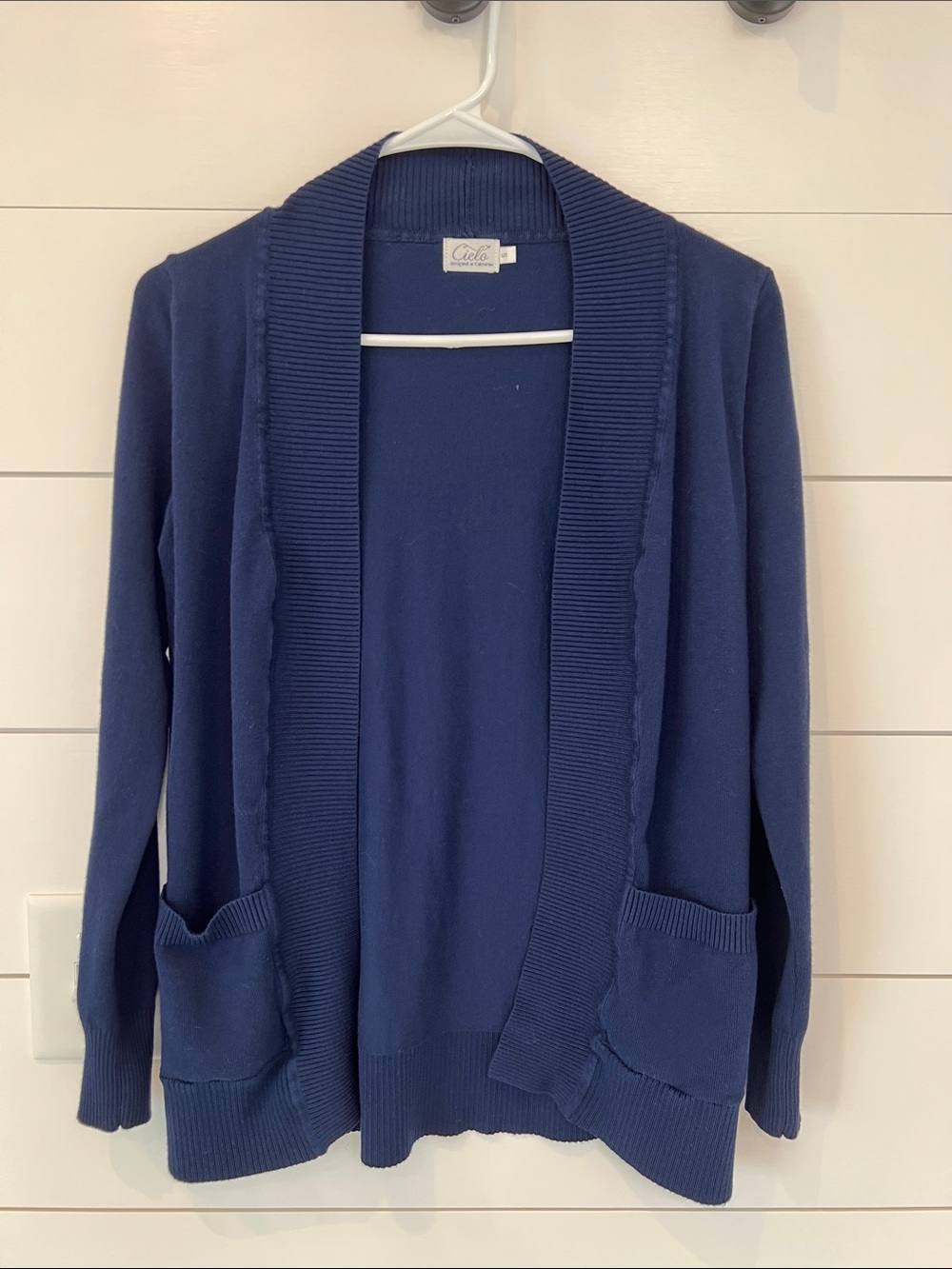 Cielo Navy Open-Front Shawl Collar Cardigan